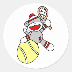 Sticker Rond Sock Monkey Tennis