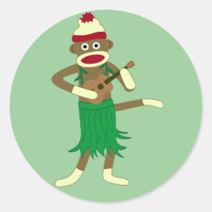 Sticker Rond Sock Monkey Ukulele