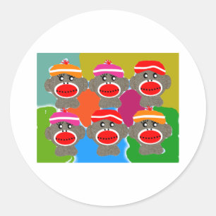Sticker Rond Sock Monkeys Pop Art Cadeaux