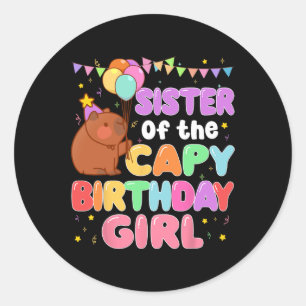Sticker Rond Soeur De Capy Anniversaire Fille Capybara Famille 