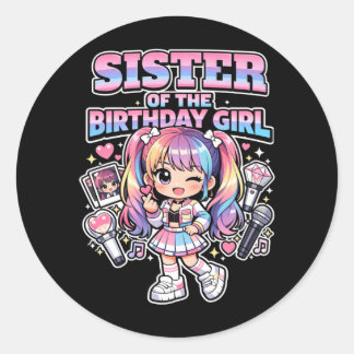 Sticker Rond Sœur de la fille d'anniversaire Musique populaire 