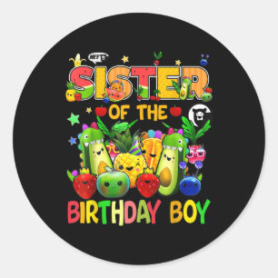 Sticker Rond Soeur De L'Anniversaire Garçon Famille Fruits Anni