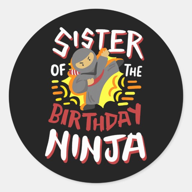 Sticker Rond Soeur De L'Anniversaire Ninja Karate Enfants Anniv (Devant)