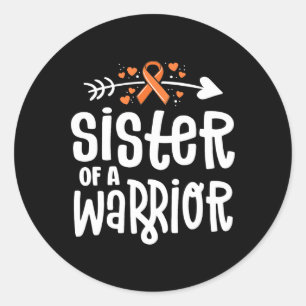 Sticker Rond Soeur D'Un Guerrier Orange Famille Leucémie Cancer