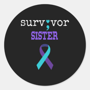 Sticker Rond Soeur Semicolon Cadeau Prévention Suicide Sensibil
