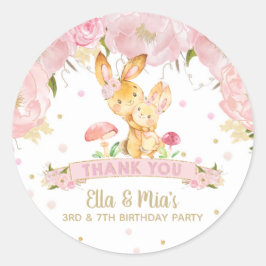 Sticker Rond Soeurs mixtes lapin rose Floral Anniversaire Merci