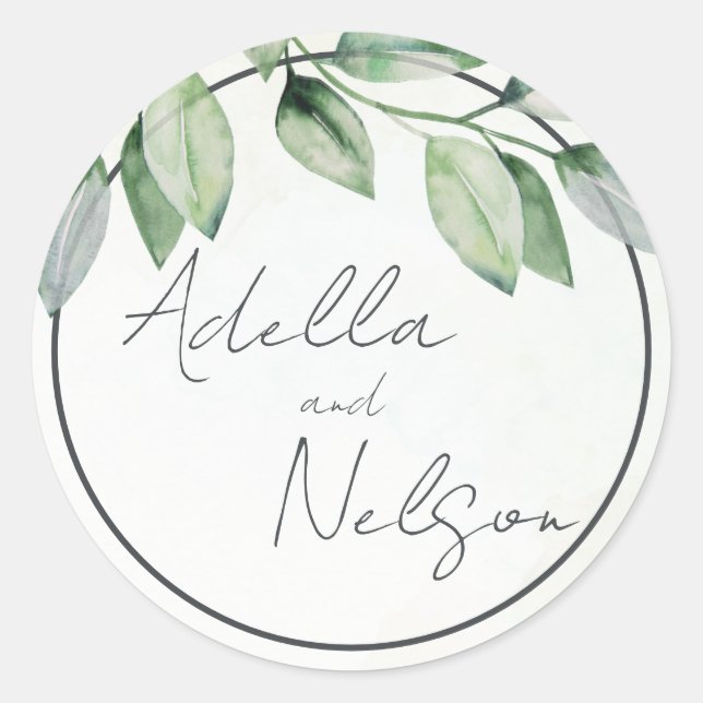 Sticker Rond Soft Green Leaves Wedding  (Devant)