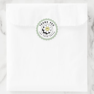 Sticker Rond Soft Green Retro Happy Flower Business Circle
