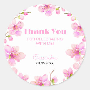 Sticker Rond Soft Pastel Rose Cerise Fleur Sakura Anniversaire