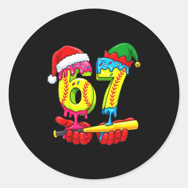 Sticker Rond Softball 67 Ice Cream Drip Six Seven Boys Funny Ch (Devant)