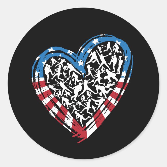 Sticker Rond Softball - American USA Flag Heart (Devant)