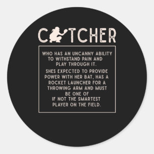Sticker Rond Softball Catcher Girl Funny Baseball Player Humour