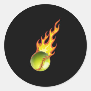Sticker Rond Softball Fire Ball Baseball Catcher Pitcher Cadeau