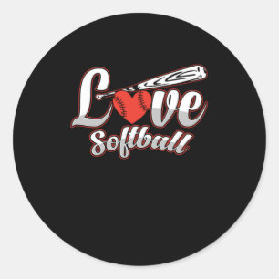 Sticker Rond Softball Love Bat Casque Joueur Pitcher Cadeau