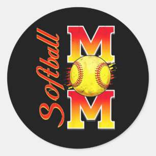 Sticker Rond Softball Maman Funny Baseball Maman Fête des Mères