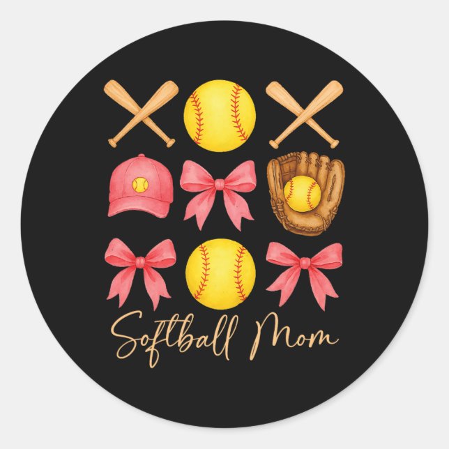 Sticker Rond Softball Mom Coquette Bow Funny Coquette Bow Softb (Devant)