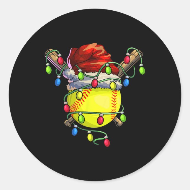 Sticker Rond Softball Noël Noël Lumières Noël Softball (Devant)