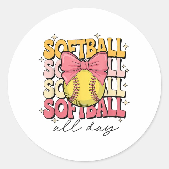 Sticker Rond Softball super Coquette Bow Softball Lover Softbal (Devant)