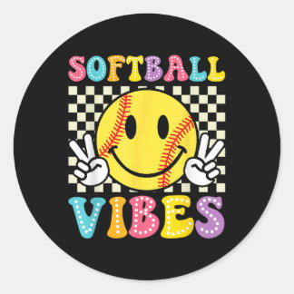 Sticker Rond Softball Vibes Softball Retro Super Jour Fille