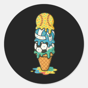 Sticker Rond Softball Volleyball Football Crème Glacée Goutte É