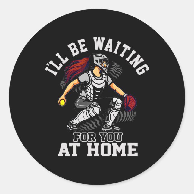Sticker Rond Softll Catcher Waiting At Home Funny Sports Design (Devant)