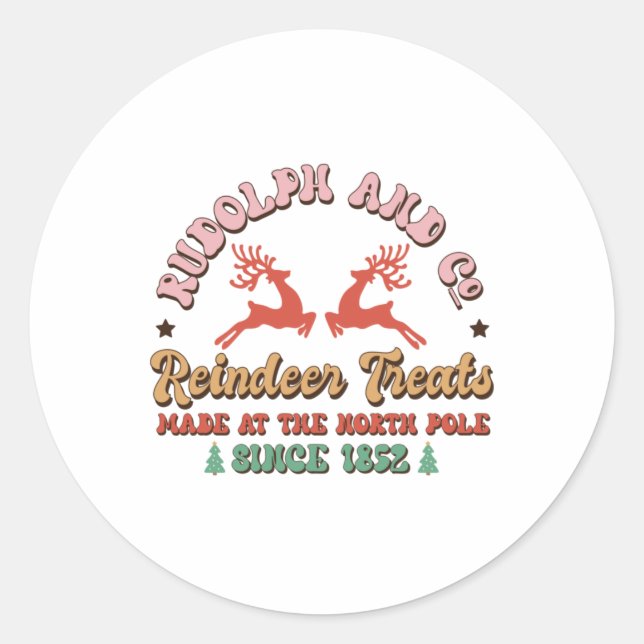 Sticker Rond Soins aux rennes de cadeau de Noël (Devant)