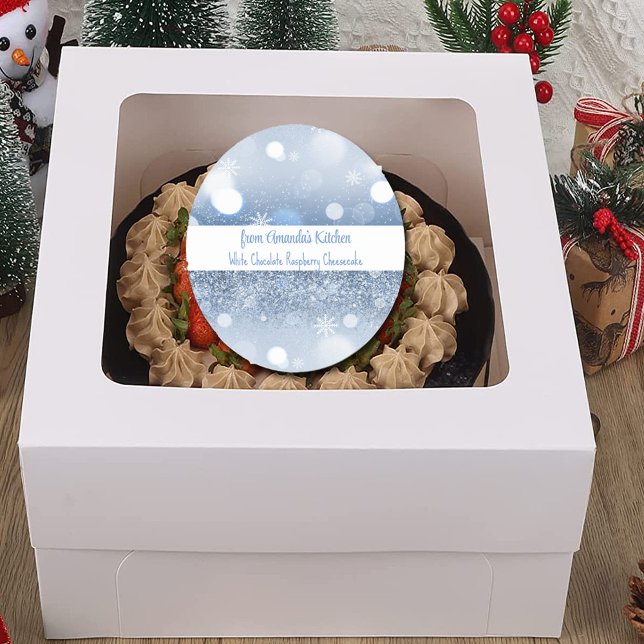 Sticker Rond Soins de Noël Snowflakes Sparkle Bleu Blanc (Créateur téléchargé)