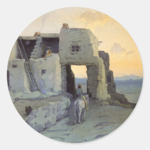 Sticker Rond Soir, Pueblo de Walpi par Marion Kavagh Wachtel