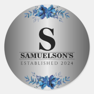 Sticker Rond Soirée Blue Garden Argent Métallisé