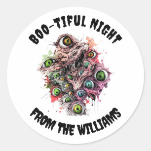 Sticker Rond Soirée Boo-tiful Halloween Yeux Fantômes