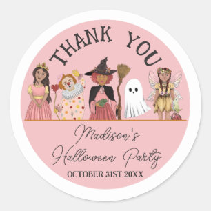 Sticker Rond Soirée Costume d'Halloween rose doux et Éffrayant