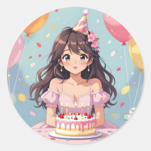 Sticker Rond Soirée d'anniversaire de la mignonne Anime