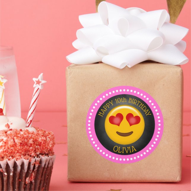 Sticker Rond Soirée d'anniversaire de la mignonne fille Emoji (Fête)