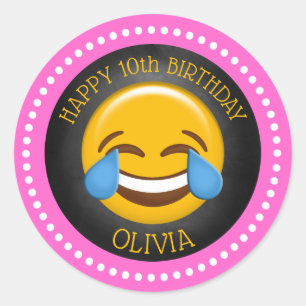 Sticker Rond Soirée d'anniversaire de la mignonne fille Emoji