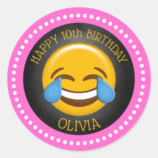 Sticker Rond Soirée d'anniversaire de la mignonne fille Emoji (Devant)