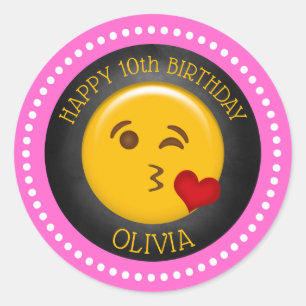 Sticker Rond Soirée d'anniversaire de la mignonne fille Emoji