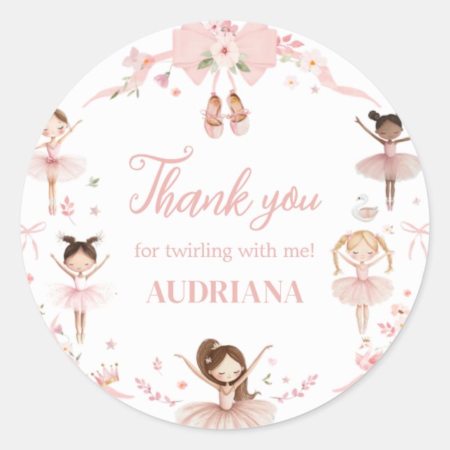 Sticker Rond Soirée d'anniversaire de Pink Ballerina (Devant)