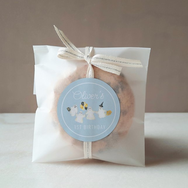 Sticker Rond Soirée d'anniversaire du garçon Halloween Ghost (Créateur téléchargé)