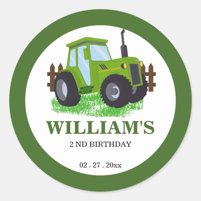 Sticker Rond Soirée d'anniversaire du jote Green Tractor (Devant)