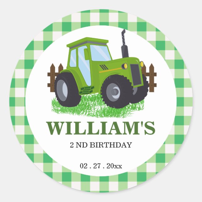 Sticker Rond Soirée d'anniversaire du jote Green Tractor (Devant)