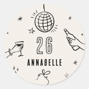 Sticker Rond soirée de dessin à la main fantaisie