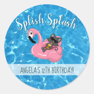Sticker Rond Soirée de l'Anniversaire de enfant Flamant rose de