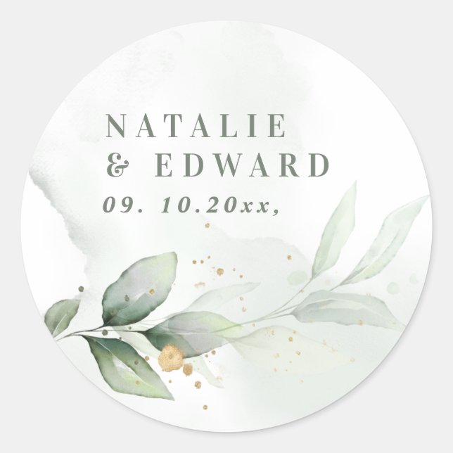 Sticker Rond Soirée de mariage botanique d'Eucalyptus (Devant)