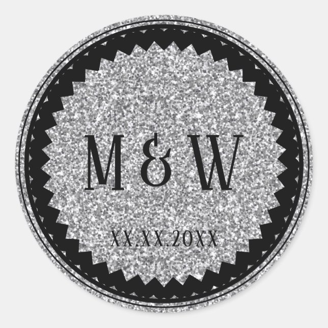 Sticker Rond Soirée de mariage Parties scintillant argent class (Devant)