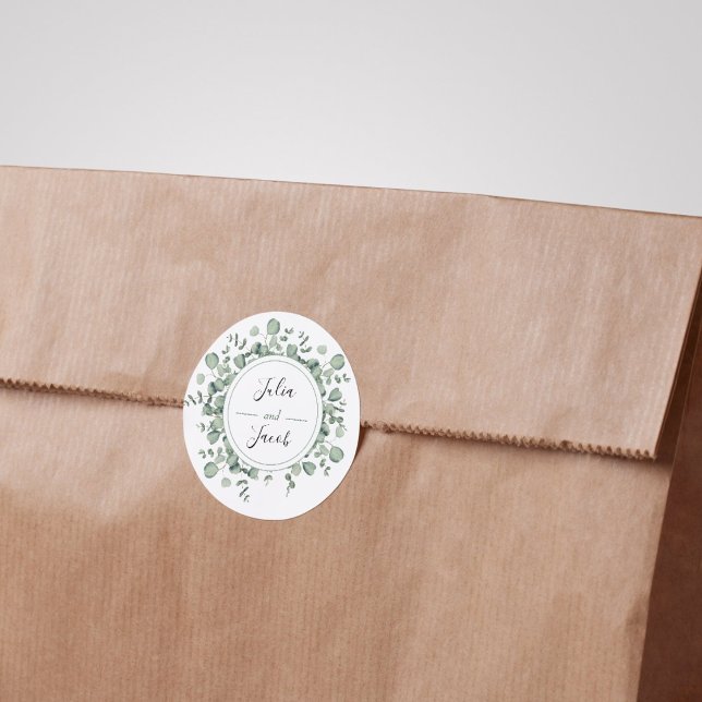 Sticker Rond Soirée de mariage simple Eucalyptus Green (Simple Eucalyptus Greenery Wedding Party Supplies)