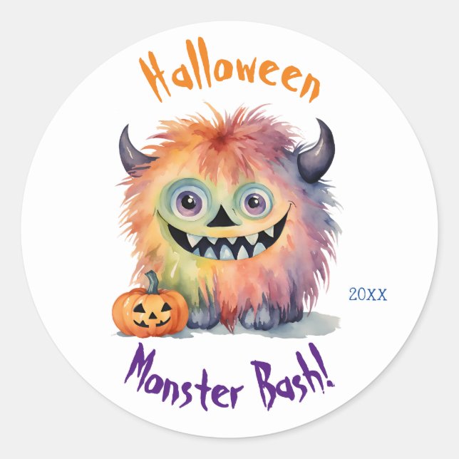 Sticker Rond Soirée d'Halloween du mignon Monster Bash (Devant)