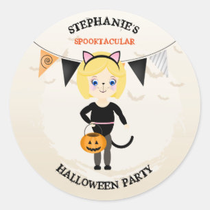 Sticker Rond Soirée d'Halloween en chats