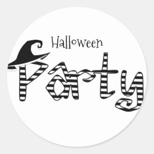 Sticker Rond Soirée d'Halloween sorcière noir et blanc