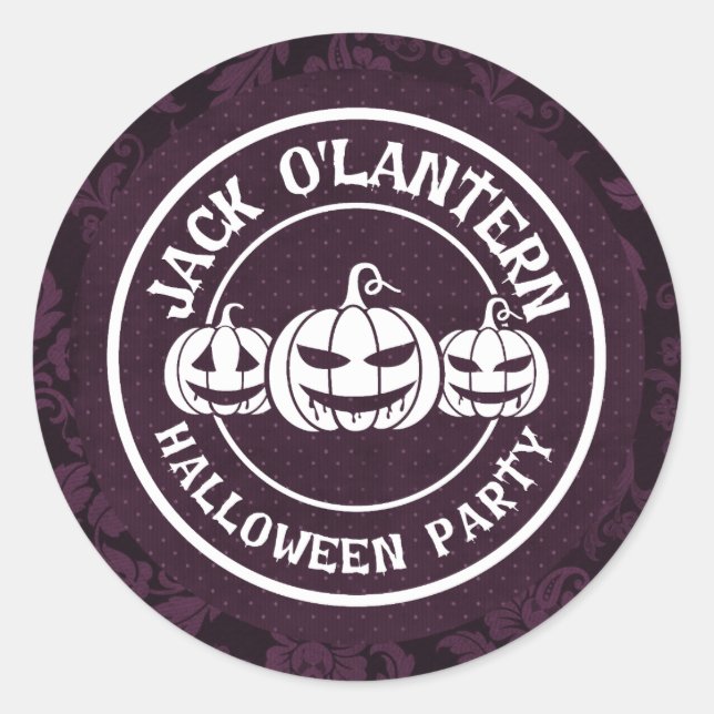 Sticker Rond Soirée Halloween Jack O'Lantern Violet Foncé (Devant)