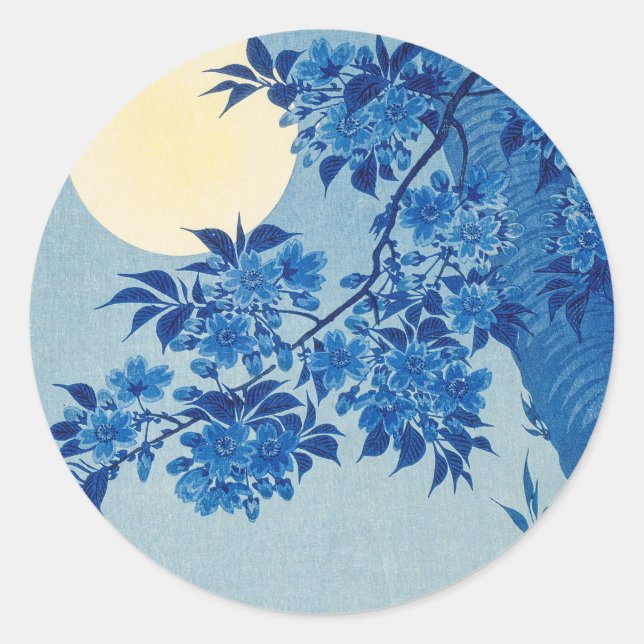 Sticker Rond Soirée Lune Arbre Bleu Lune (Devant)